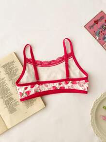 少女草莓与花卉印花撞色蕾丝内衣 - 粉色 - 查看 2