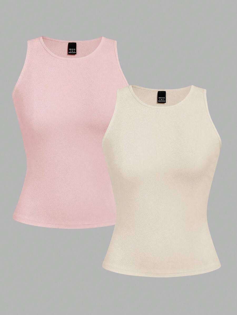 SHEIN EZwear 2 件套女士短款性感紧身吊带背心,适合夏季 - 彩色 - 查看 1