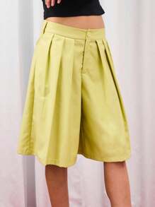 COUREZ Low Waist Longline Pleated Shorts /Y2K Fall Women Clothes Fall Clothes Casual Cute Elegant Vacaction  Autumn Back To School