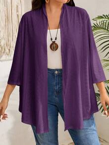 EMERY ROSE Plus Size Plain Long Sleeve Coat, Casual Daily Wear,Vacation,Boho