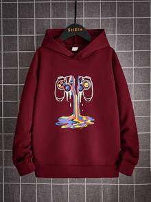 SHEIN Tween Boy Video Game Print Long Sleeve Casual Hooded Knit Sweatshirt,Ensemble Hiver,Winter Clothing,Fall Outfits,Fall Clothing,All Clothes For Kids,Red Tops ,Christmas Red