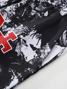 ROMWE MEN Street Life Herren Lässig Hose mit Slogan Aufdruck, geeignet für Frühling/Sommer - Schwarz - Übersicht 7