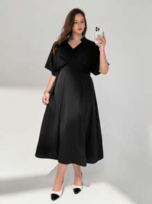 Auralis 大码女装黑色连衣裙简约优雅连衣裙没玩够？女装休闲连衣裙宽松舒适女装教师装夏季短袖连衣裙