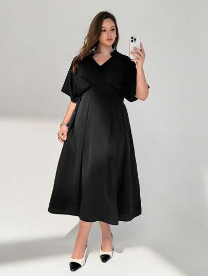 Auralis 大码女装黑色连衣裙简约优雅连衣裙没玩够？女装休闲连衣裙宽松舒适女装教师装夏季短袖连衣裙