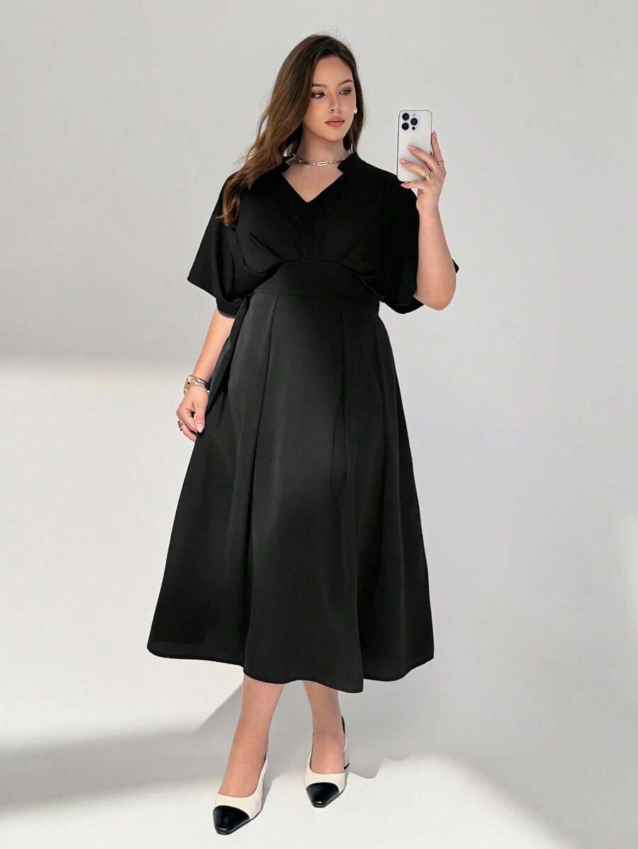 Auralis 大码女装黑色连衣裙简约优雅连衣裙没玩够？女装休闲连衣裙宽松舒适女装教师装夏季短袖连衣裙