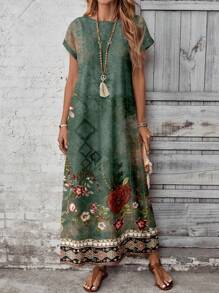 EMERY ROSE 女士休闲百搭图案连衣裙，复古花卉印花，优雅大方，适合春夏季 - 彩色 - 查看 7