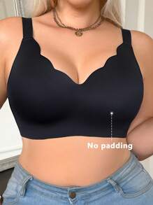SHAPORA Áo ngực không gọng liền mạch cỡ lớn dành cho nữ, nâng ngực, cổ chữ V, dây đeo vai rộng, thoải mái, một mảnh - màu đen - Xem 7