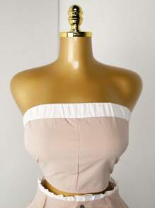 Mistrie 荷葉邊管狀上衣與翻蓋口袋短裙 - 杏色 - 查看 5