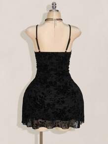 SHEIN ICON Váy xếp ly hoa cổ điển cỡ lớn dành cho nữ, phù hợp cho mùa thu, kỳ nghỉ, tốt nghiệp, trở lại trường, váy xếp ly cổ điển Y2K, trang phục Halloween - màu đen - Xem 2