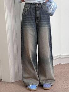 DAZY Tween 女童休闲破洞阔腿牛仔裤 - 藍色 - 查看 1