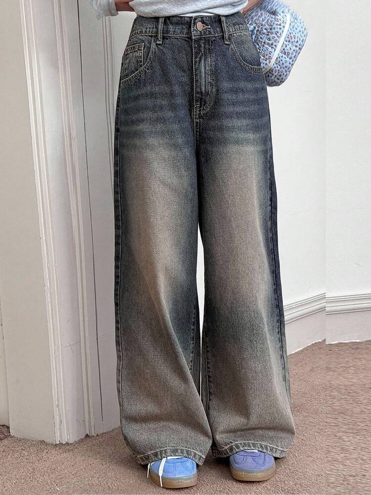 Tween Girls' Casual Distressed Wide Leg Jeans