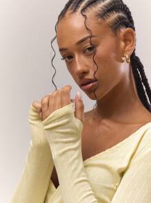 MUSERA 长袖深V裹身系带上衣，秋季复古乡村风，清新少女风，奶油黄/焦糖色，优雅假日风，春夏皆宜。 - 黃色 - 查看 5