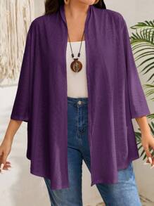 EMERY ROSE Plus Size Plain Long Sleeve Coat, Casual Daily Wear,Vacation,Boho