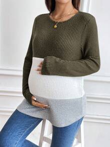 SHEIN 长袖孕妇哺乳T恤，适合日常休闲穿着 - 軍綠色 - 查看 3