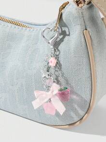 ROMWE Kawaii 1 件时尚精致百搭优质银链星形树脂花草莓圆点丝带蝴蝶结星形吊坠 DIY 钥匙扣包饰，适合女士/女孩日常佩戴，节日礼物 - 粉色 - 查看 7