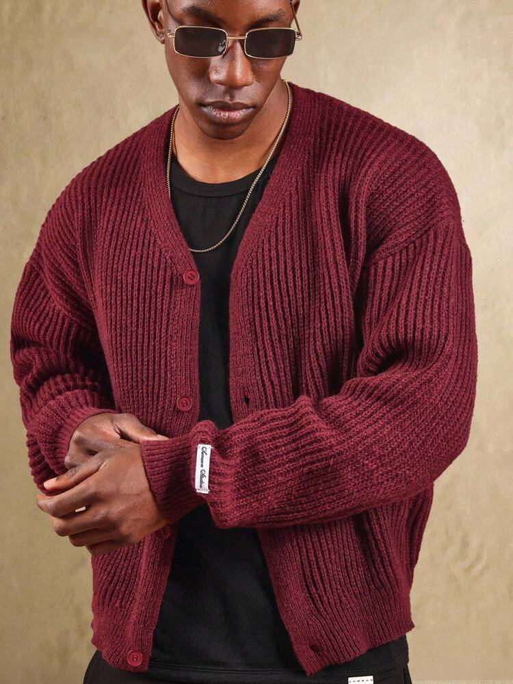 Ribbed Knit Cardigan With Button Front Closure