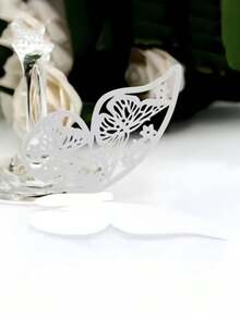 SHEIN 10pcs/20pcs/50pcs Butterfly Cup Cards, Hollow Out Wedding Party Decor Paper Cards, Purple Butterfly Wall Sticker Table Place Cards, Suitable For Gifts, Baptism, Wedding Box - Adorable Party Decorations And Guest Favors - White - View 6