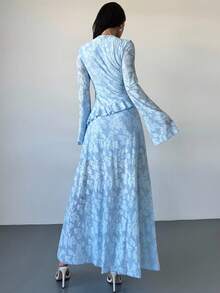 Firerie Rochie midi elegantă pentru femei, decupată, cu volane, în linie A, cu mâneci evazate, albastră, potrivită pentru vacanță, întâlniri, întoarcerea la școală, absolvire, purtare zilnică