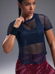 Powerista 女士网眼上衣，蓝色运动服上衣 - 藏蓝色 - 查看 4