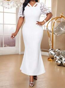 Fleurora Váy chữ A dài tay thanh lịch cỡ lớn Four Seasons Thu Đông cỡ lớn tay dài tay Bishop màu trắng cho đám cưới ngày lễ tình nhân, tiệc cocktail cỡ lớn, trang phục dạ hội, váy mùa thu cho phụ nữ, váy ngày lễ, váy trắng, váy nữ thần Hy Lạp - Màu xanh lam - Xem 5