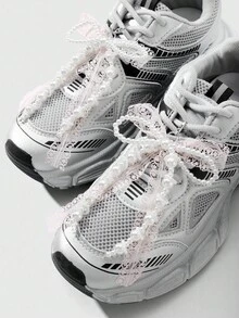 ROMWE Kawaii 2 件时尚可爱的手工串珠白色仿珍珠和粉色蕾丝蝴蝶结鞋夹，多功能装饰配件，适合女性、女孩、日常穿着、节日礼物 - 粉色 - 查看 2