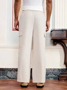 SWAVVY Men's Casual Solid Color Straight Leg Cargo Pants - Beige - View 2