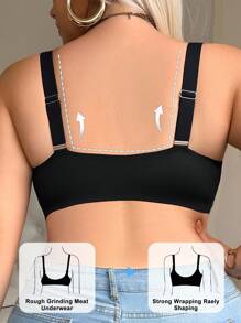 SHAPORA Áo ngực không gọng liền mạch cỡ lớn dành cho nữ, nâng ngực, cổ chữ V, dây đeo vai rộng, thoải mái, một mảnh - màu đen - Xem 2