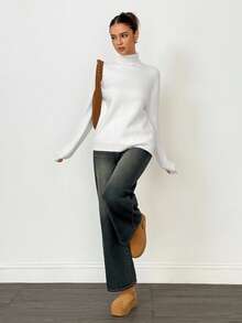 SHEIN Tall 高领保暖内衬修身保暖毛衣，秋冬季保暖分层衬衫 - 白色 - 查看 11