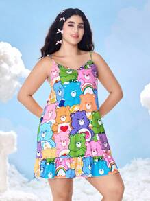 SHEIN X Care Bears Große Größen Nachthemd mit Cartoon Bär Muster und Rüschensaum - Verschiedenfarbig - Übersicht 5