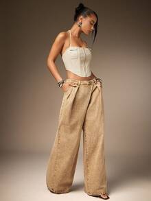 Hauture Women's Solid Color Zip Front Cropped Halter Top - Light Grey - View 2