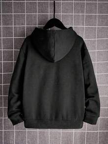 SHEIN 青少年男童鹿角印花长袖保暖休闲卫衣，秋冬季，尺码：卫衣，黑色卫衣，冬季，秋季，黑色上衣，秋季上衣 - 黑色 - 查看 2