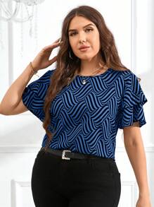 SHEIN Clasi Áo thun cổ tròn tay lỡ hai lớp in họa tiết sọc cỡ lớn thường ngày, dành cho mùa hè - Màu xanh lam - Xem 5