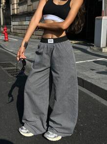 Coolane 女士夏季演唱会街头风 Y2K 复古外出灰色阔腿裤 - 深灰色 - 查看 7