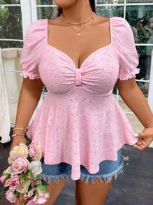 SHEIN MOOSTA Tricou Jacquard Dulce Și Drăguț Cu Mânecă Scurtă, Decolteu Henley