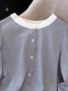 Franclia 条纹拼色休闲通勤简约风格女式上衣