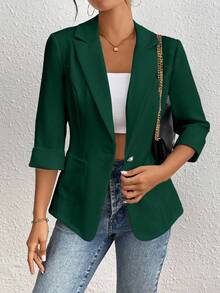 Chiquease Spring & Summer Casual Commuter Solid Color Lapel Neck Raglan Sleeve Fashion Blazer - Dark Green - View 6