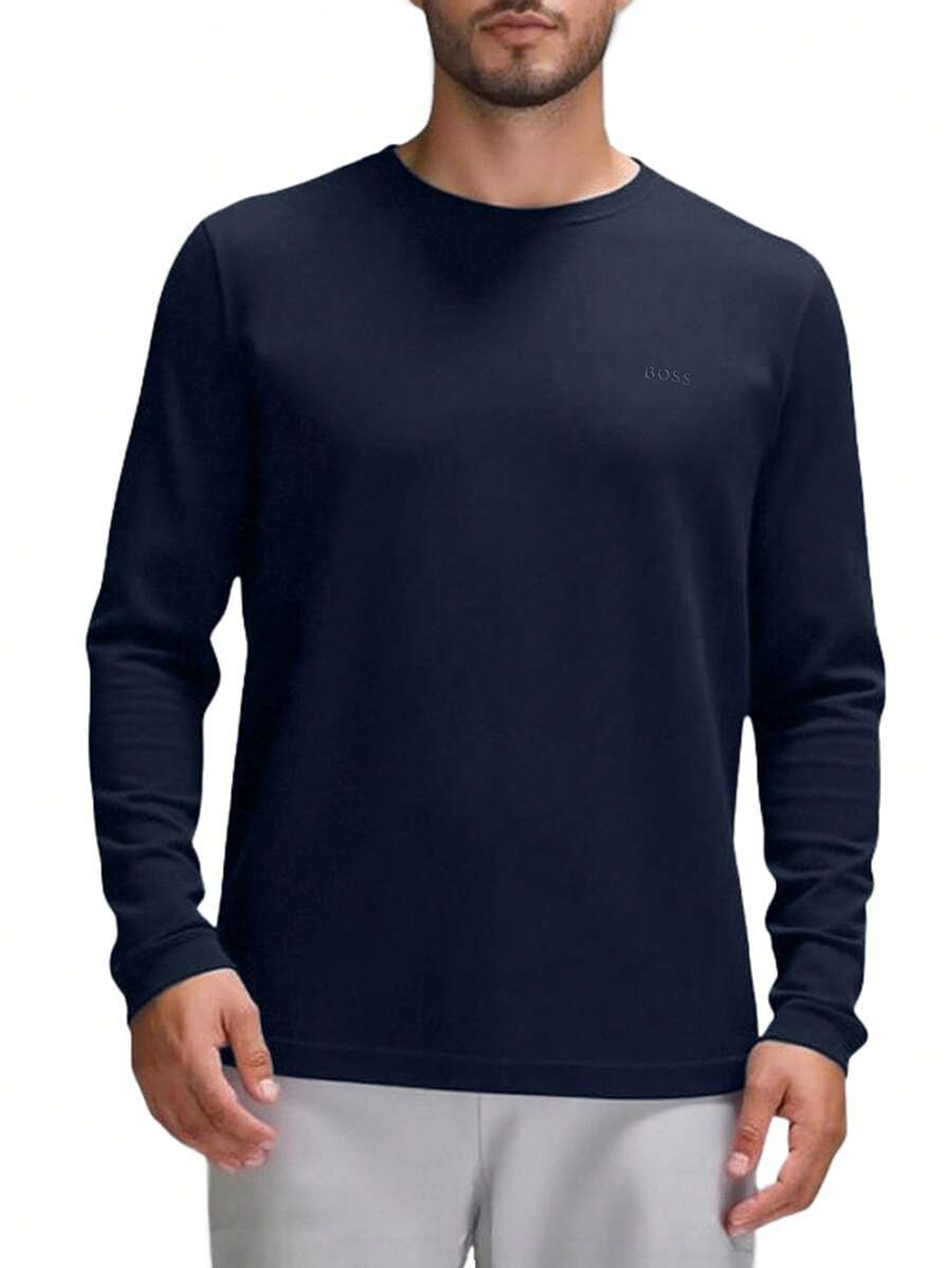 Hugo Boss Áo thun nam cổ tròn tay dài dáng rộng thoải mái - 404 Xanh đậm - Xem 1