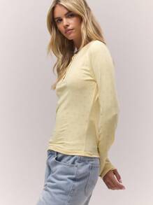 MUSERA Long Sleeve Pointelle Pattern Button Down Top Fall Autumn Old Money Cute Cosy Country Cottage Core Clean Girl Casual Winter Lounge For Women Butter Yellow Butterscotch Winter Elegant Spring Summer - Yellow - View 2