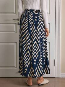 女式松紧腰侧开衩假日休闲半身裙（随机印花）女式长裙 - 彩色 - 查看 2