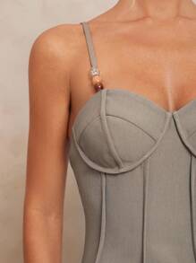 Lumalex Bộ vest nữ thanh lịch rộng rãi, trang trí áo đính cườm và quần ống rộng - màu xanh lá - Xem 9