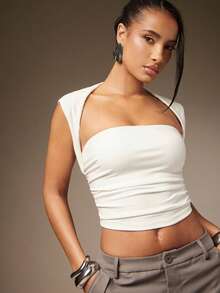 Hauture 方领褶边无袖日常上衣 - 白色 - 查看 1