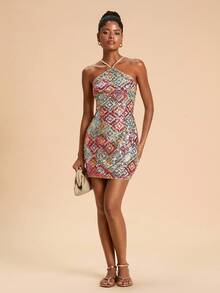 Travachic Váy ngắn đính sequin phối màu thời trang nữ cho kỳ nghỉ, trang phục mùa thu cho nữ, phong cách Bohemia, trang phục mùa thu cho nữ, thời trang mùa thu mới cho nữ, váy mùa thu cho nữ - Nhiều màu - Xem 7