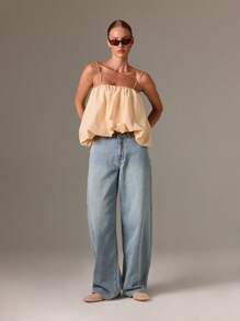 AiiRZ 优雅褶饰吊带上衣灯笼下摆设计细肩带夏季无袖上衣休闲假日海滩节装宽松版型