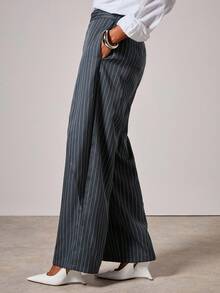 COSMINA Damen gestreifte Vintage Weite Bein Loose Lässig Hose, Business Lässig Stil für Herbst/Winter