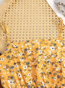 SHEIN LMoss Kids 青少年女孩休闲梭织长袖衬衫上衣和碎花吊带裙套装