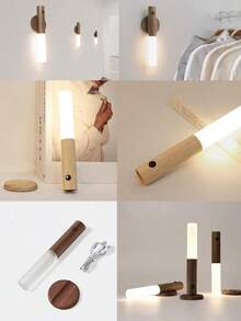 1/2/3pcs  Motion Sensor Night Light, Magnetic Wall Lamp, Indoor Wooden Wall Mount Light Wardrobe, Indoor LED Magnetic Rechargeable Portable Lamp For Corridor Bedroom Closet Desk Stairway Cabinet - Night light - View 6