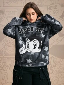 Astro Boy X SHEIN Plus Size Cartoon Figure Graphic Sweatshirt Women Graphic Sweatshirts Women Character Sweatshirts Star Print Sweatshirt Fall Women Winter Gym Tops Autumn - Dark Grey - View 3