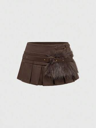 Grunge Punk Y2K Vintage Destroyed Sexy Plissee Patchwork Flauschiger Denim Minirock