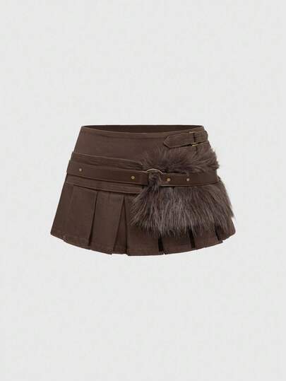 Grunge Punk Minigonna in denim vintage Y2K con patchwork, plissettata, effetto consumato e texture morbida