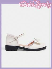 Dola Lovely Ballerine da donna con punta tonda, tacco basso, stile Lolita, con decorazione a fiocco e design traforato, adatte per Ognissanti e Natale - Bianco - Visualizzare 2